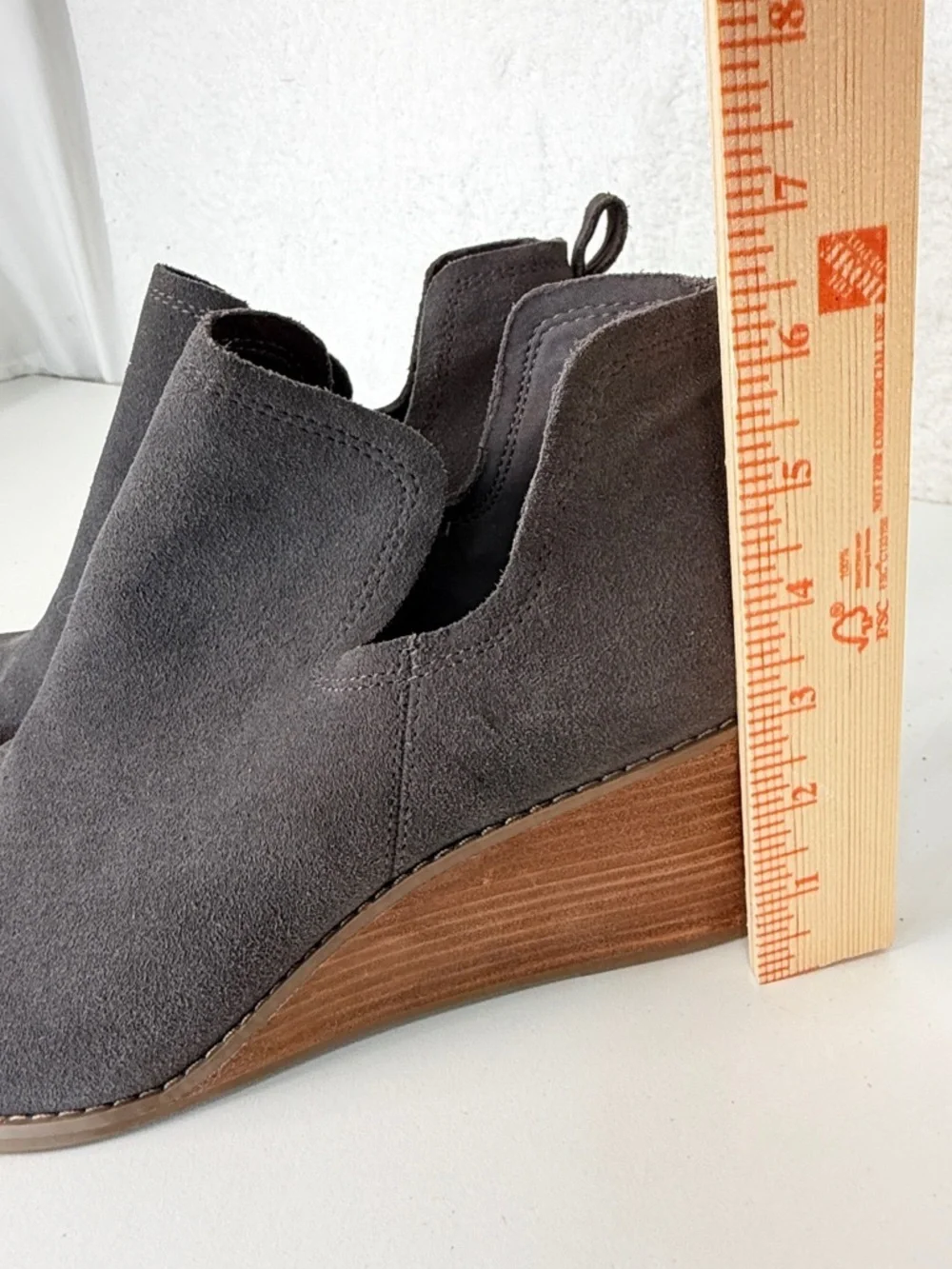 TOMS Gray Suede Wedge Booties Womens 11 Cutout Ankle Boots comfort stylish wedge